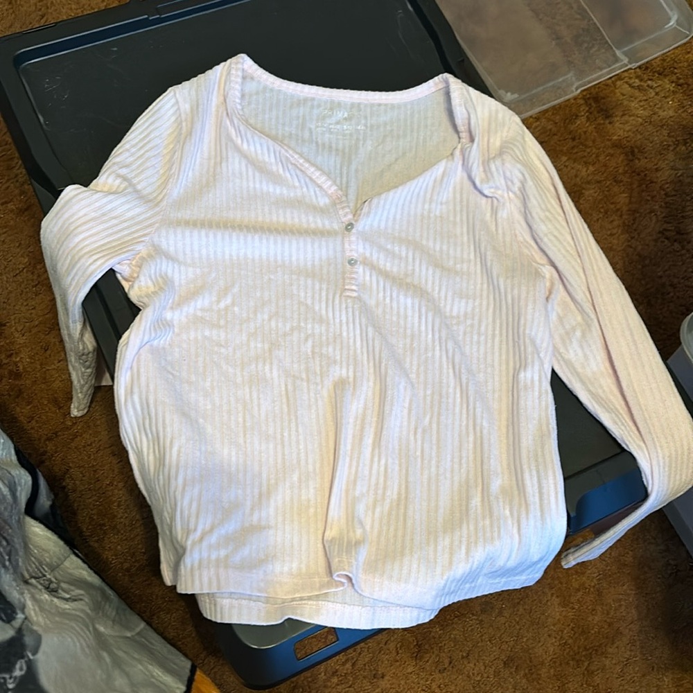 Medium primark pink long sleeve button up waffled